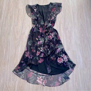 RW CO. Floral High Low Dress - Black and Pink